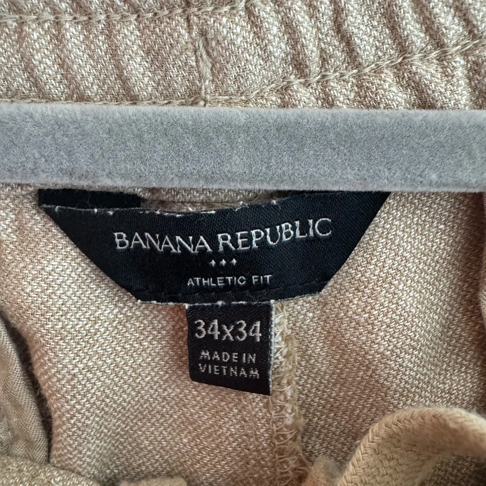Men's Khaki Casual Linen-Blend Pants